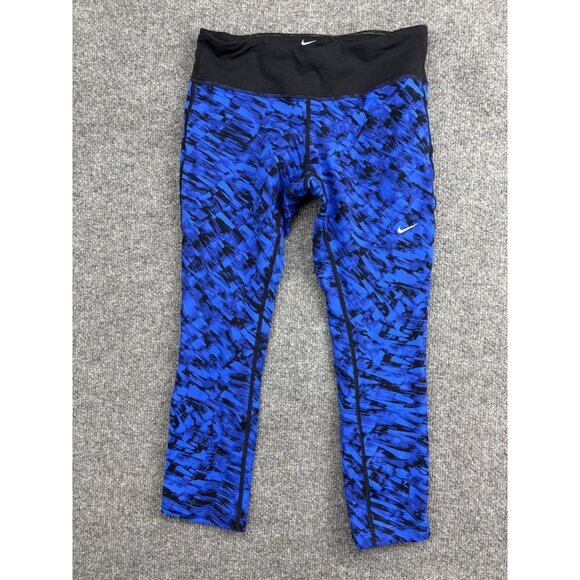 Nike Pants Womens Small Blue Black Dri Fit Running Capri Leggings Athletic - Picture 1 of 7